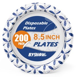 BYSNOW 8.5 Inch Paper Plates, 200 Pcs Disposable Plates, Heavy Duty Dinner Bulk Plates wiht Cut Resistant, Soak Proof for Party, Birthday and Picnic | BYSNOW