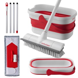 Collapsible Mop and Bucket Set with Wringer, Heavy Duty Scrub Brush, Foldable Mop and Broom for Home, Indoor or Outdoor Cleaning, Patio, Deck, RV, Concrete, and Floor Care by Bettaclean