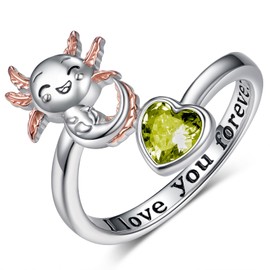 SCZKLAQ Axolotl Ring 925 Sterling Silver Axolotl Open Ring Cute Axolotl Birthstone Jewelry Gifts for Women (August)