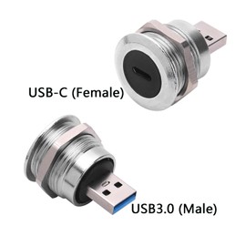 ANMBEST 2PCS Panel Mount USB Adapter, USB C Female to USB3.0 Male Circular Connector, 5Gbps Data Transfer USB Pass Through Cable Coupler Extension Converter with Waterproof/Dust Cap