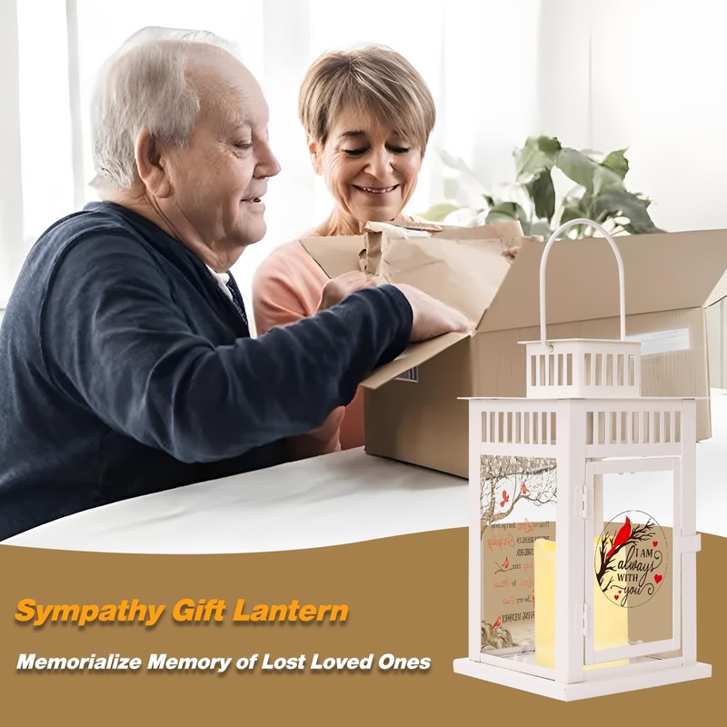Memorial Lantern Sympathy Gift with Flickering LED Candle - Thoughtful