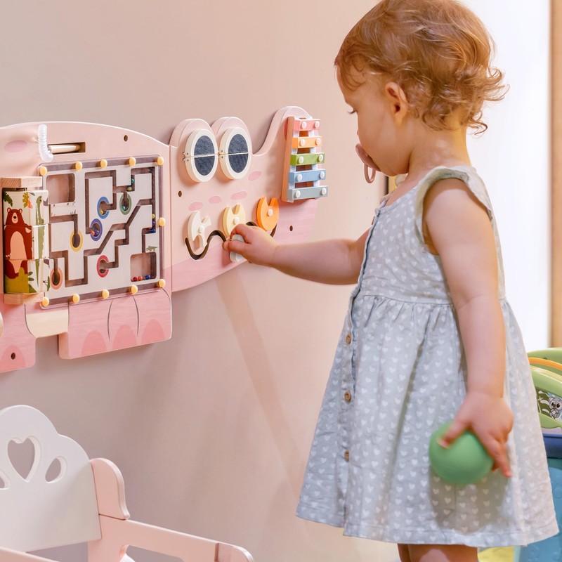 ROBOTIME Crocodile Busy Board Wall Panels for Toddlers, Pink Montessori