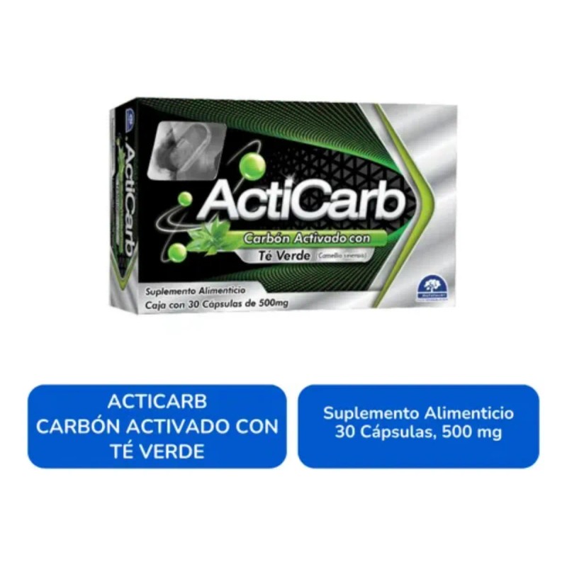 Acticarb Carbn Activado Con T Verde 30 Cap 500 Mg