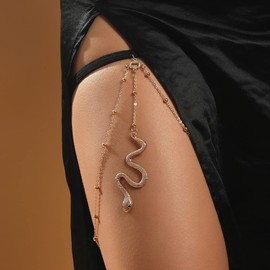 Jumwrit Snake Thigh Chain Elastic Leg Chain Boho Body Chain with Beads Rave Beach Party Body Accessories for Women Girls (Gold)