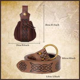 VONMELLI Renaissance Belt Bag, Medieval Vintage Belt Made of Faux Leather, Ren Faire, Pirate Costume Accessories, Coffee B