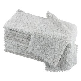 Ziyonix 12 Pack Kitchen Dish Towels, Super Absorbent Coral Fleece Dish Cloths, Reusable Household Dishtowels, Nonstick Oil Fast Drying Dishcloths, 30 x 30 cm, Grey