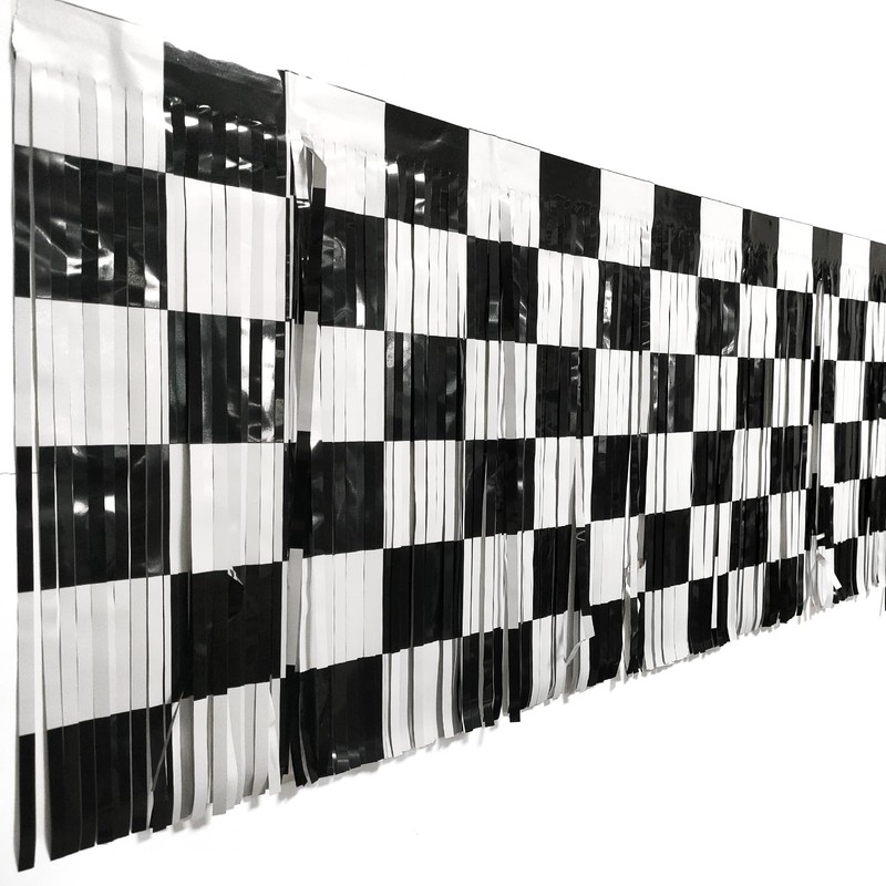 4 Pack Race Car Foil Fringe Garland Black White Checkered