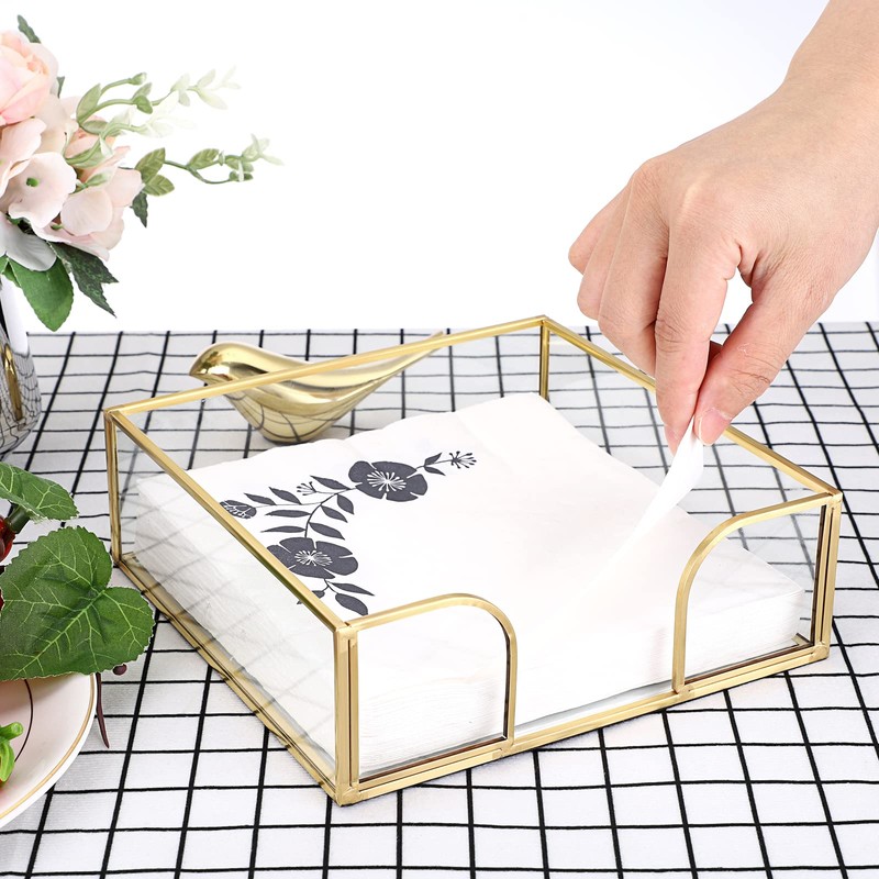 TOLIDA Square Glass Napkin Holder - Metal Glass Napkin Holder