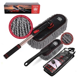 Car Duster Grey Set-Stocking Stuffers Gifts for Men Women-Microfiber Multipurpose Duster,Interior & Exterior Cleaning Tools,Dashboard Detailing Brush,Scratch Free with Extendable Handle,2 Packs