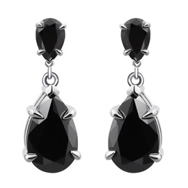 Black Moissanite Teardrop Earrings, 4.4Ct Moissanite Dangle Earrings Jewelry, Sterling Silver Pear cut Earrings with 18K White Gold for Bridal, Wedding, Bridesmaids, Prom and Dressy Everyday Wear, one