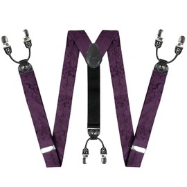 Alizeal Men's Adjustable Floral Paisley Self Tied Bow Tie, Pocket Square and Elastic Y Shape 6 Clips Suspenders Set, 076-plum purple