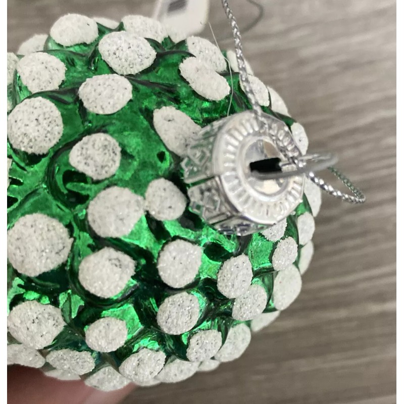 Macy Holiday Lane Green & Silver Pine Cone Glass Ornament