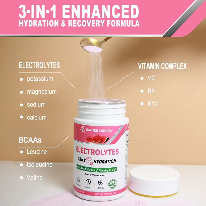 Electrolytes Powder No Sugar, Fresh Watermelon Electrolyte Powder, Hydration Powder,