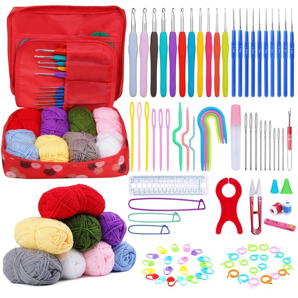 Deudy 105 Pieces Crochet Kit for Beginners, Beginner Crochet Kit for Adults with Yarn, Complete Starter Kit Crochet for Crochet Crafts