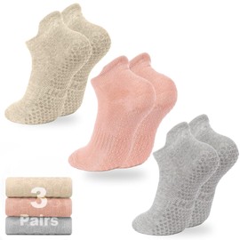 3 Pairs Cushioned Sole Pilates Socks Yoga Socks with Grips for Women Non-Slip Grip Socks,H HOME-MART Yoga Socks Grippy Socks for Ballet Barefoot Workout Anti Skid Athletic Socks