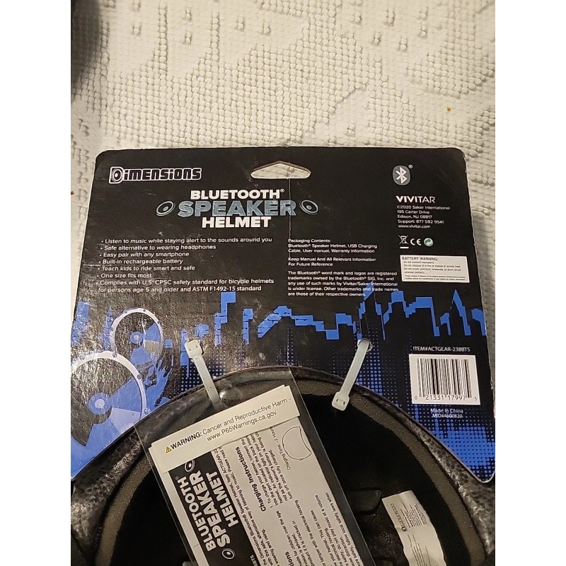Dimensions Bluetooth Speaker Bike Bicycle Helmet Black Ages 8+ USB