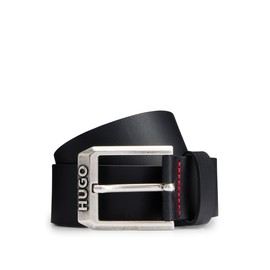 HUGO Men's Gelio-C Sz40 Leather Belt with Pin Buckle and Logo Details, Black 1