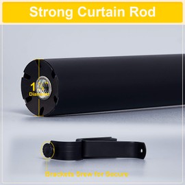 NICETOWN Drapery Curtain Rod Set with Classic Round Finials/Ball Caps, 1 1/8 inch Diameter Adjustable Length 72 to 144" Length, Matte Black