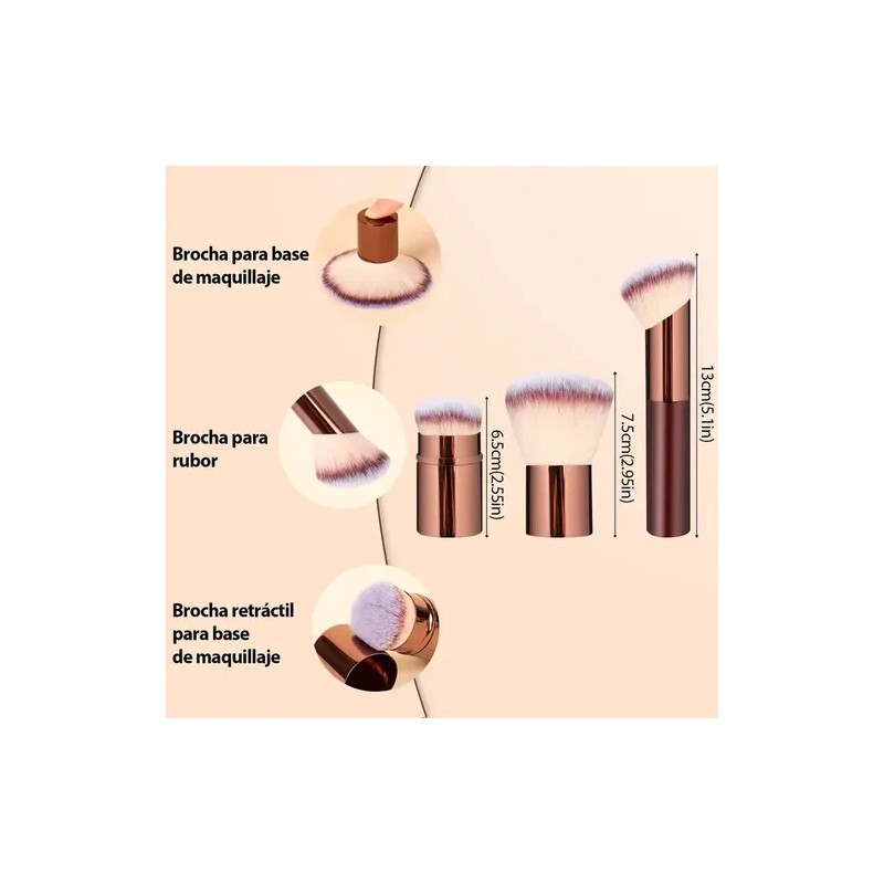 Set 7 Brochas Maquillaje Profesional Alto Nivel Color Marrón