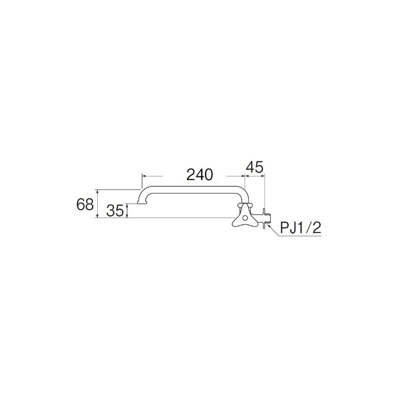 SANEI Horizontal Free-Type Faucet Pipe Length 9.4 inches (240 mm)