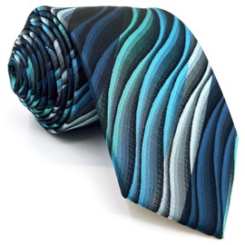 Shiraku to Wing Men's Necktie, Wavy, Blue, Floral, Silk, Green, Silk, 3.5" x 63" Necktie