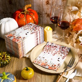 Seajan 200 Pcs Fall Leaves Pumpkin Paper Guest Napkins Disposable Hand Towels for Bathroom Paper Disposable Guest Towels Napkins for Spring and Summer Wedding Bathroom Birthday Dinner Party