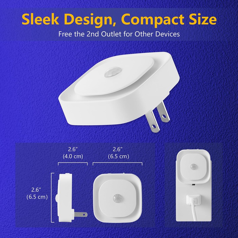 YUNLEX 2 Pack Plug in Night Light with Motion Sensor