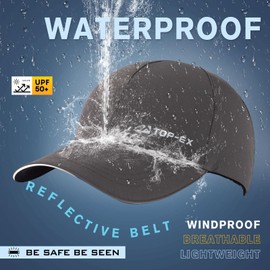 TOP-EX Mens Waterproof Baseball Cap for Running Golf - Sun Rain All Weather Protection UV Reflective Breathable Outdoor Hat Dark Grey M/L