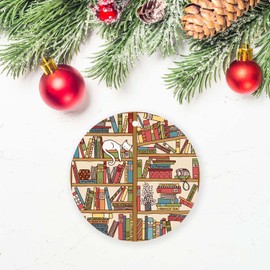 Library Cat Christmas Ornaments for Readers, Librarians,Book Lover,Student,Bibliophile,Teacher,Bookworm,Xmas Tree Hanging Ornaments Ceramic Keepsake
