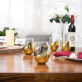 MyGift Modern Brass Stemless Wine Glasses, Set of 4
