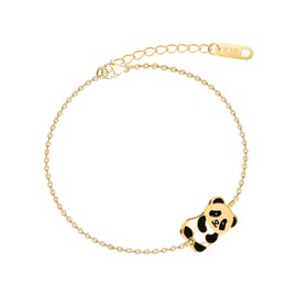 Unimooie Dainty 18k Gold Plated S.Steel Heart Bracelet for Women Panda Cat Paw Cute Animal Lover Jewelry Gift Enamel Panda