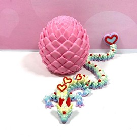3D Printed Dragon with Dragon Egg, Articulated Rainbow Love Heart Dragon, Love Dragon, Fidget ADHD/Autism Toy, Executive Desk Toy, Valentine's Gift for Her D092-PE