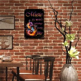 Ymyoo - Letrero de metal con texto en inglés "Music Is What Feelings" para decoración del hogar para club, 8 x 12 pulgadas