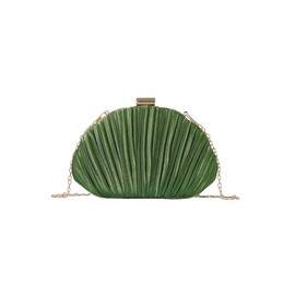 QWINEE Women's Shell Shaped Clutch Purse Ruched Mini Crossbody Bag Elegant Evening Handbag with Chain Strap, Green, One Size