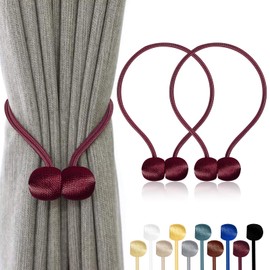 TopHomer Magnetic Curtain Tiebacks Curtain Clips Rope Back Curtain Holder Buckles Curtain Binder Curtain Holder for Home Decoration Pack of 2 Deep Red