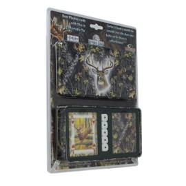 River's Edge Products Playing Cards and Dice Set, 2 Decks of Cards and 5 Dice, Themed Deck of Cards in Tin Case, Unique Novelty Casino Cards for Poker and Gambling Games, Mossy Oak Deer