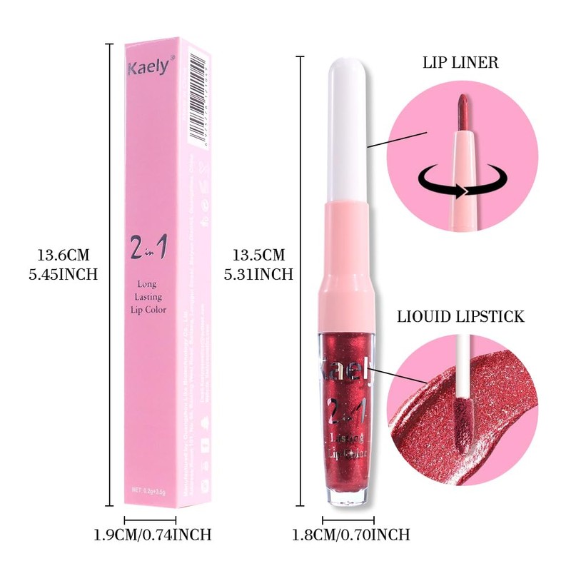 Kaely 2-in-1 Matte Lipstick and Lip Liner, Liquid Lip Stain