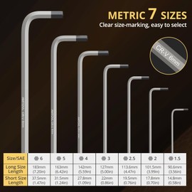 AMTOVL Hex Keys Set, 7PCS Allen Key Set Metric Extra Long Ball End Allen Wrench Set with Size Marked 1.5mm-6mm for Bicycle Repair Household DIY