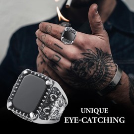 SOBHART Mens Onyx Rings,Stainless Steel Signet Rings for Men,Black Onyx Agate Stone Rings Jewelry for Men Size 9