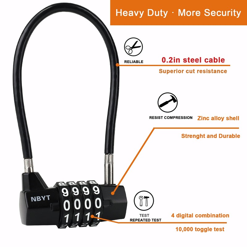 NBYT Cable Locks with Combination Gate Locks for Metal Fence