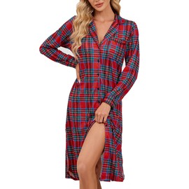 Adleodro Maternity & Nursing Nightgowns Brestfeeding for Women Long Sleeve Button Dress Green Plaid M