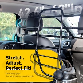 Universal Fit Dog Barrier for SUV,Sedan,Truck,Front/Back Seat,Elastic 6 Ropes&Steel Hooks Firmly Fixed,42.5"–62"Width Adjustable,Dog Car Barrier Follow the Seat Movement with Movable Lower Part