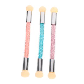 LALAFINA 3pcs Nail Sponge Pen Set Rhinestone Handle Nail Brush for Home Salon Use Dual Head Sponge Brush for Art Tools