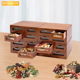 Gdrasuya10 Apothecary Cabinet with 16 Drawers, 4 Sets, Brown Wooden Vintage Desktop Organizer for Home Office, Living Room