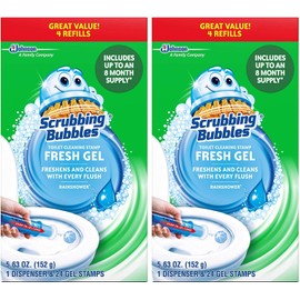 Scrubbing Bubbles Fresh Gel Toilet Cleaning Stamp, Rainshower, Dispenser with 4 Refills - Pack of 2