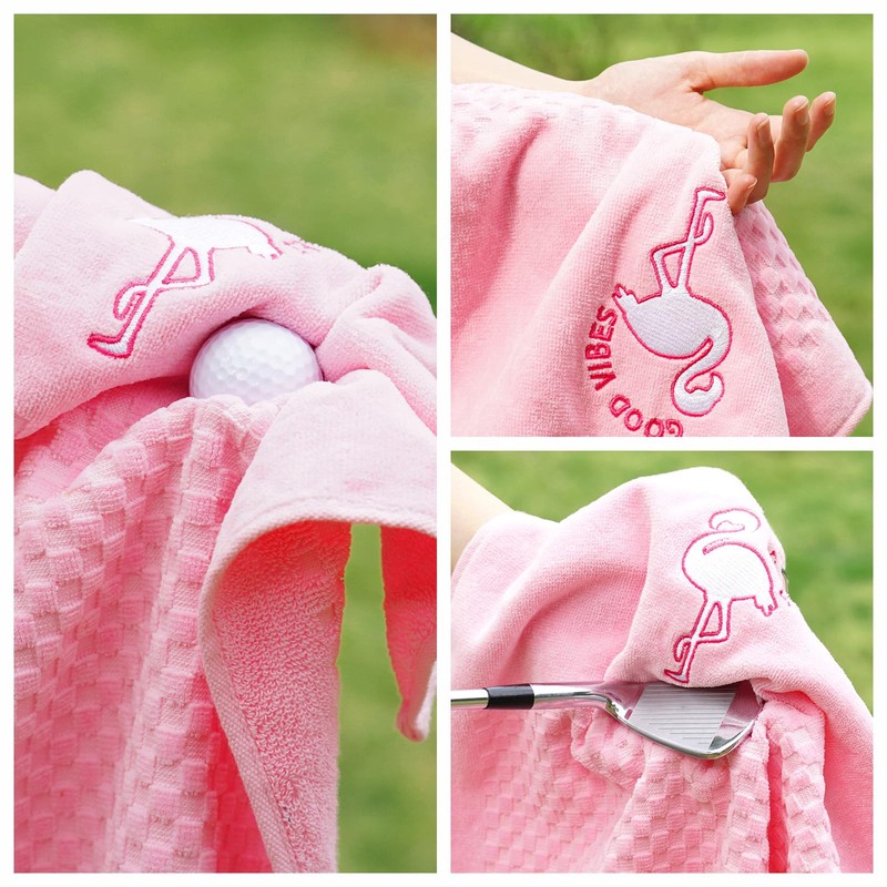 Golf Pink Flamingo Premium Microfiber Waffle Weave Golf Towel with
