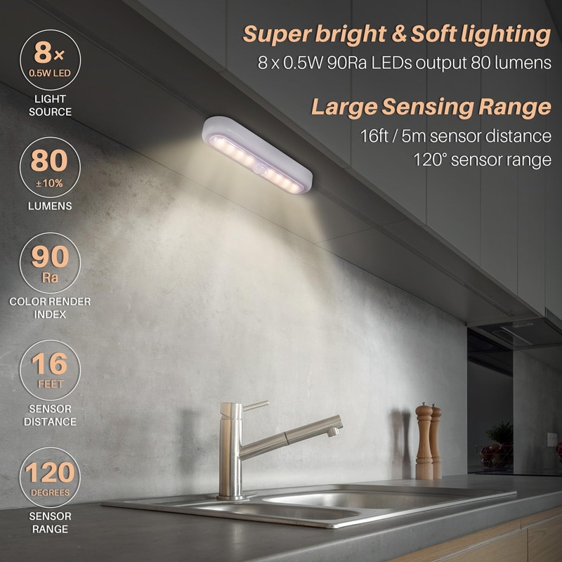 STAR-SPANGLED 3 Pack 7” Motion Sensor Lights Indoor Battery Operated,