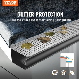 VEVOR Gutter Guard, 6 inch Width, Aluminum Leaf Filter DIY Gutter Cover, 26 PCS 104 ft Total Length, 0.157'' Hole Diameter & 0.02'' Thick Raptor Gutter Guards Fits Any Roof or Gutter Type