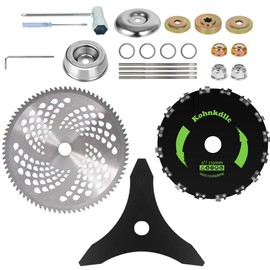 Kohnkdllc 10" x 3T Carbon Steel Brush Cutter Blades + 10" 80T Carbide Tip Brush Cutter Trimmer + 9" x 20 Teeth Chainsaw Tooth Blade Kit for weedeater with 2 Set Universal Adapter Kit and 4 Round Files