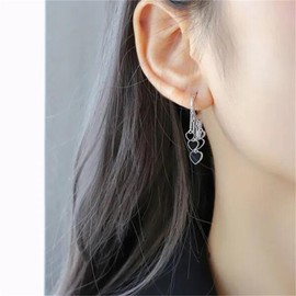 coadipress Heart Hoop Earrings for Women Trendy 925 Sterling Silver Black Love Heart Dangle Drop Huggie Earrings Chunky Heart Hoops Earrings Small Huggie Earring Jewelry Gifts (Silver)